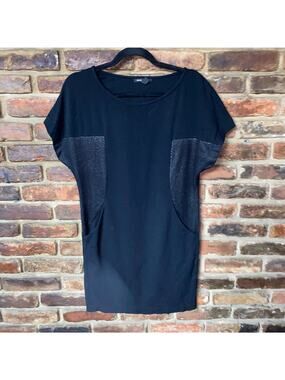 Mango MNG Casual Black Metallic Mesh Short Sleeve Mini Dress Women's Size XS